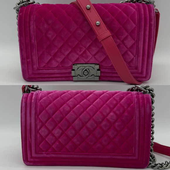 Authentic Chanel Hot pink velvet le boy medium flap - Picture 4 of 16